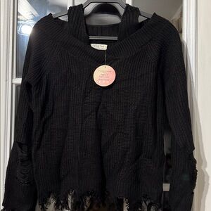 Black Frayed Hem Women's Sweater Small New